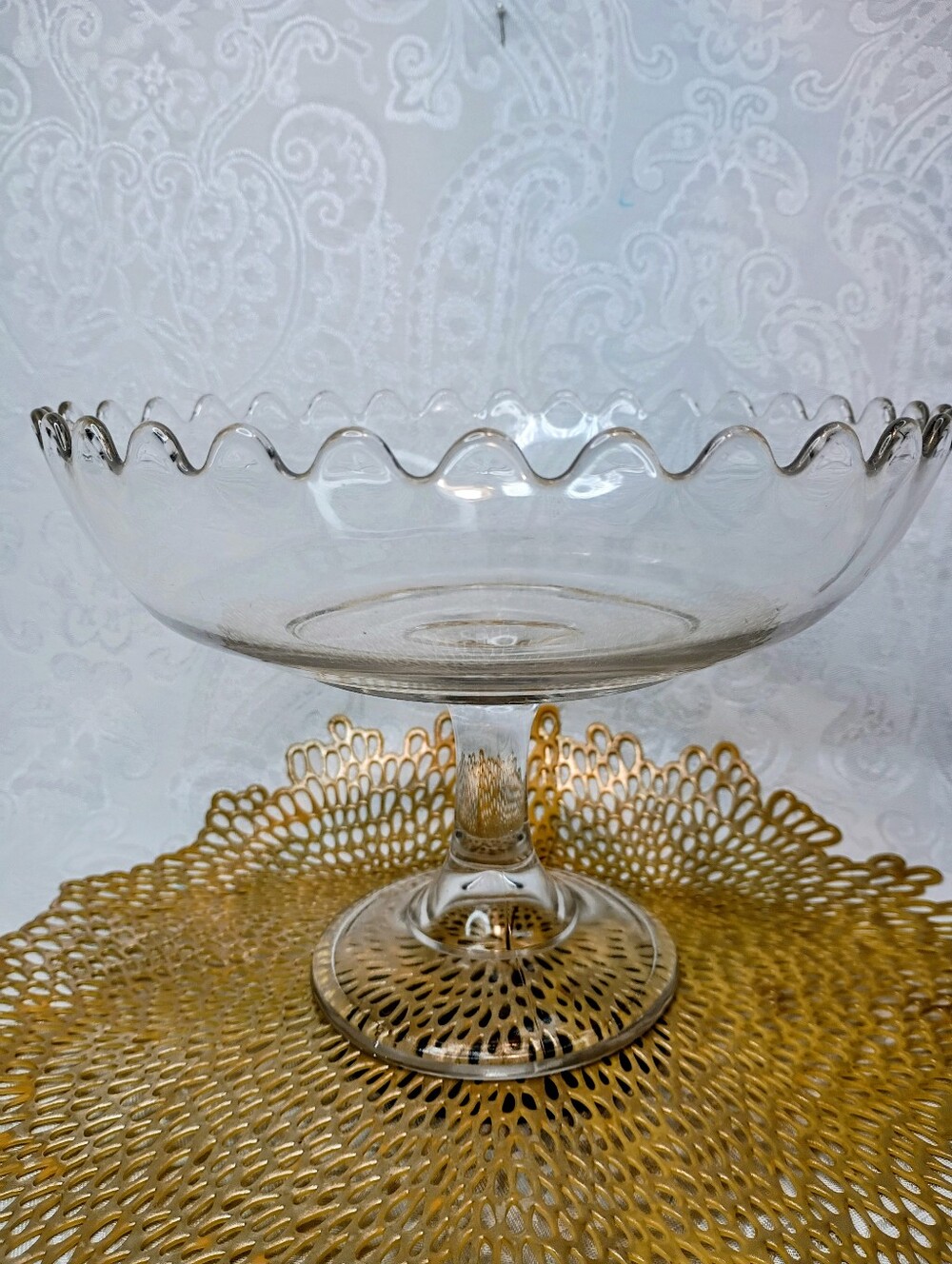 Vintage Clear Glass Pedestal Bowl